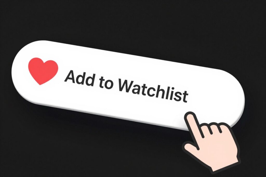 Add to watchlist button with red heart icon