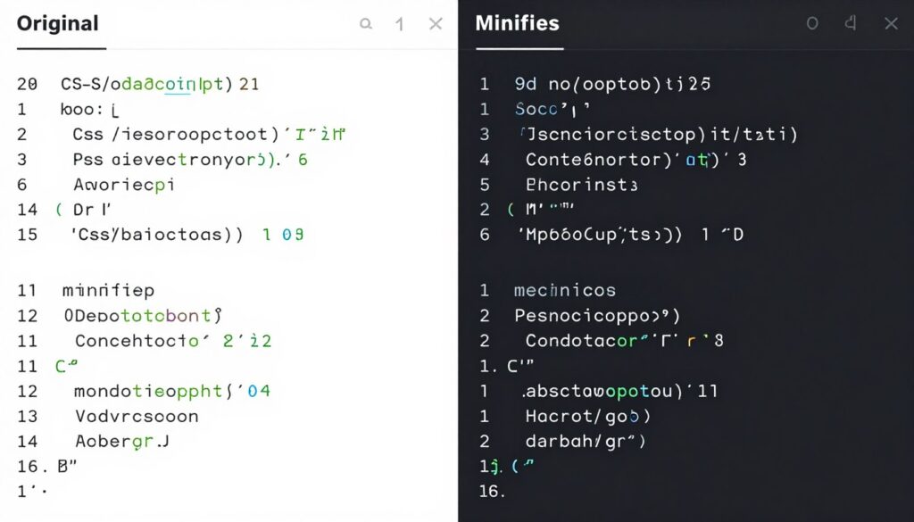 Before and after code minification comparison