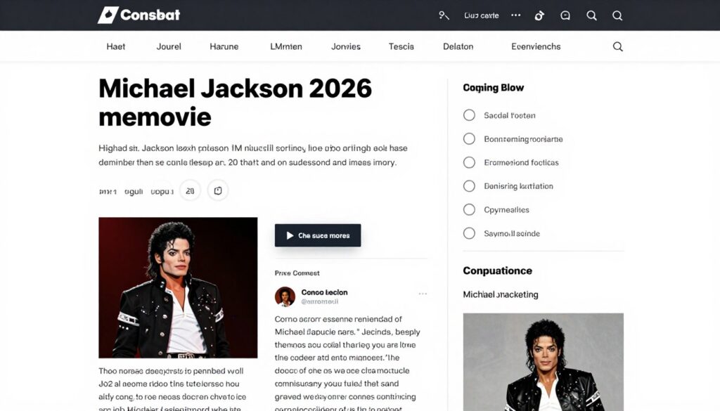 Blog content about Michael Jackson 2026 movie with engagement metrics
