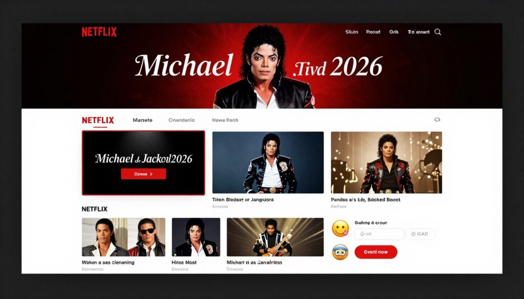 Completed movie website showcasing Michael Jackson 2026 in black and red theme