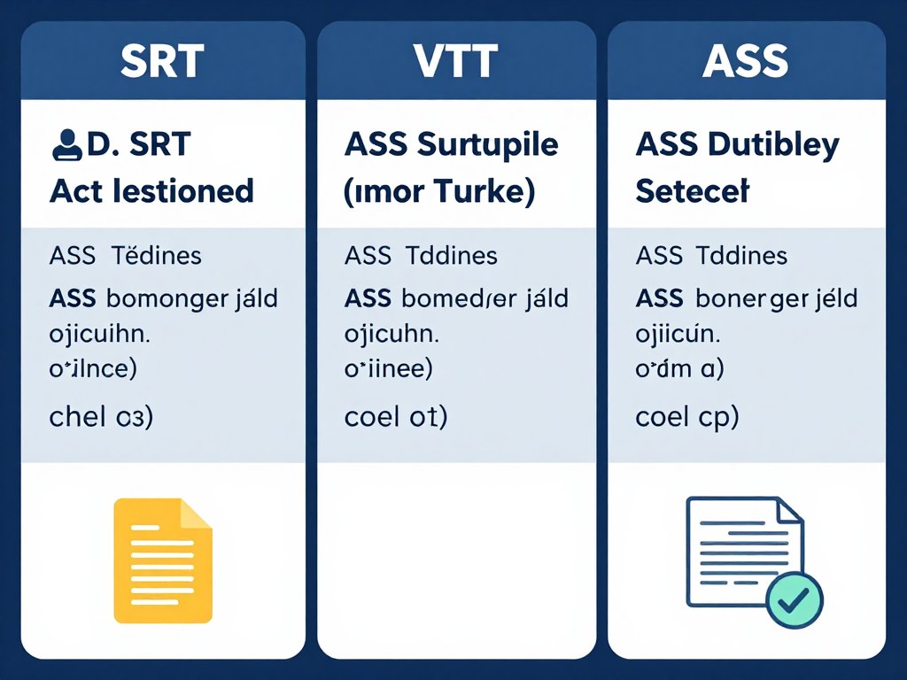 Different subtitle file format icons and examples