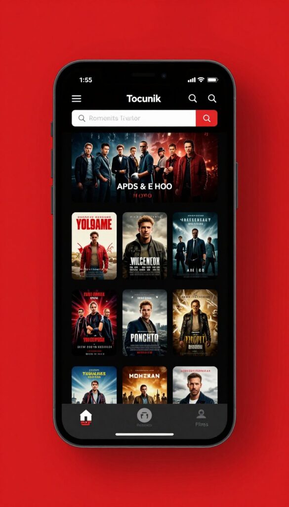 Mobile responsive movie website design showing smartphone interface