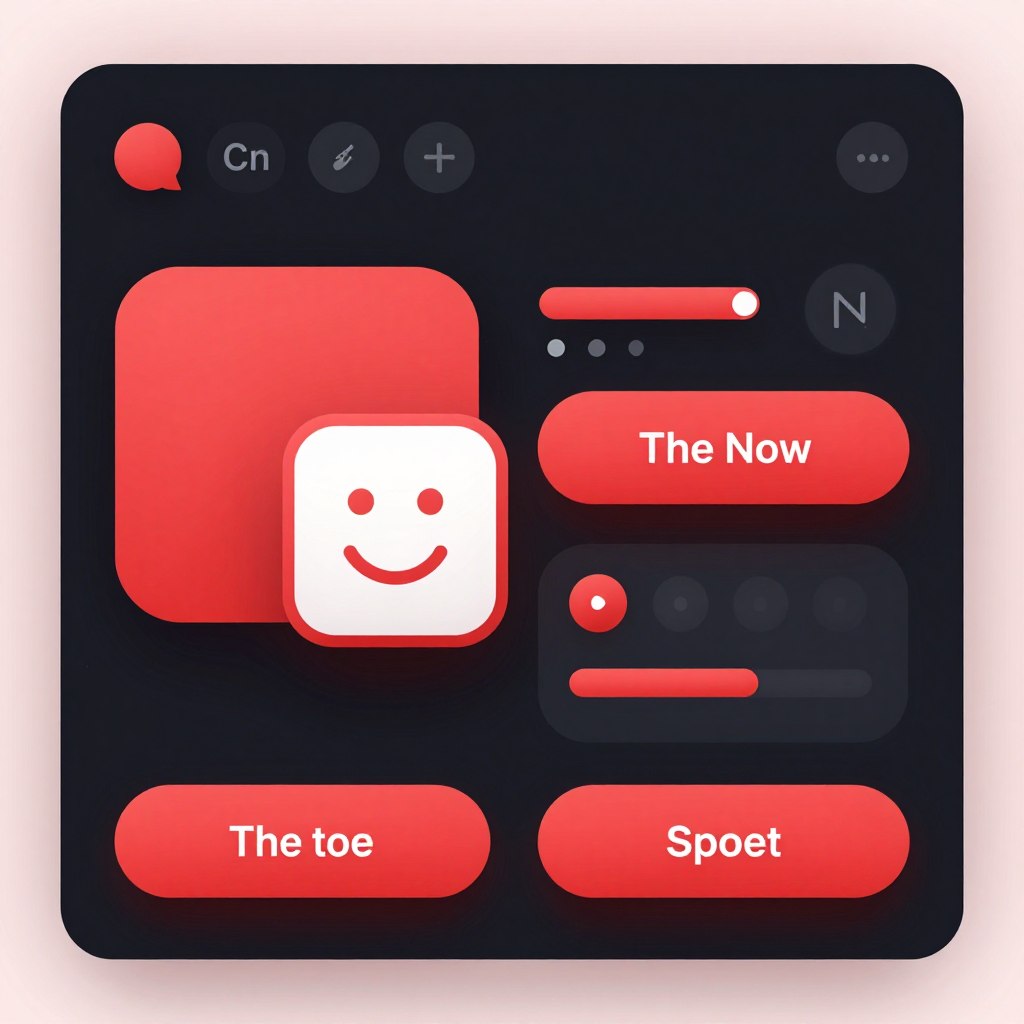 Red accent buttons and interactive elements on dark background